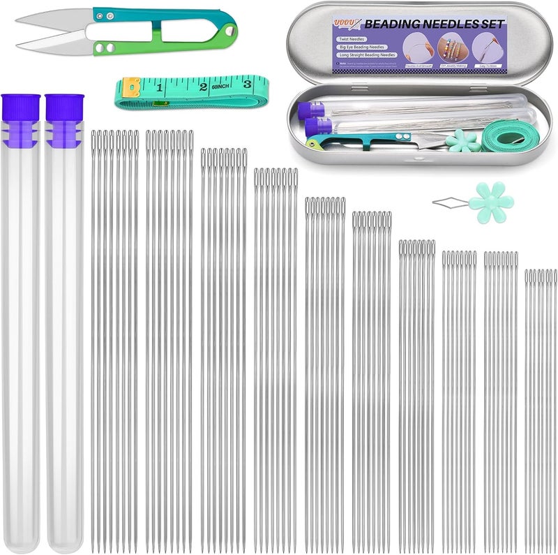 UOOU 102 Pcs Beading Needles, Bead Needles for Jewelry Making, Size 10-12 Extra Straight Fine Seed Beads Needles for Embroidery Jewelry Making - Image 1